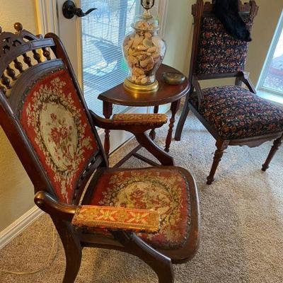 Victorian Needlepoint Folding Chair, East Lake Needlepoint Side Chair