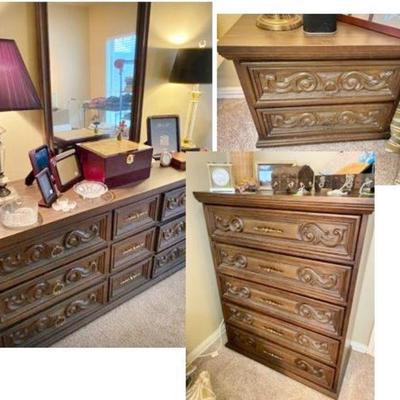 Vintage Bassett Bedroom Suite, Dresser, Chest, Nightstand