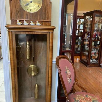 Large German Oak Grandfather Clock, 2wt, 12dx24wx77h