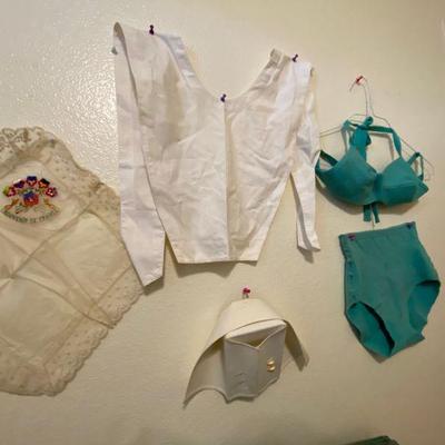 Antique Ladies undergarments, vintage 2 piece bathing suit