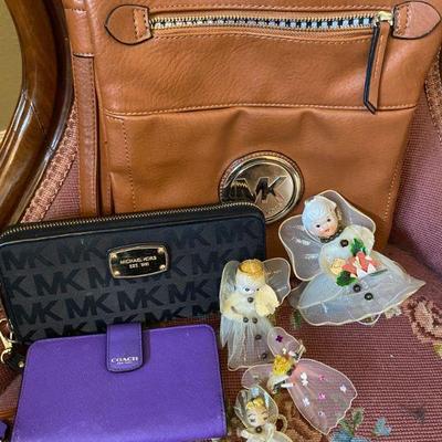 Assortment of Ladies Purses, Michael Kors, Coach and Vintage Christmas Angels