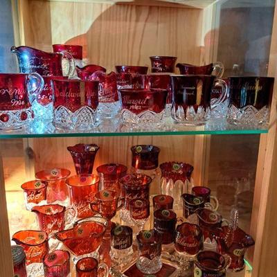 Ruby flash antique Souvenir pieces.  Many from world fairs