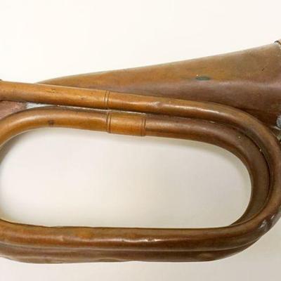 1001	ANTIQUE MILITARY BUGLE, COPPER & BRASS, MARTIN MARLIN NEW YORK LONDON PHILADELPHIA, APPROXIMATELY 10 IN HIGH
