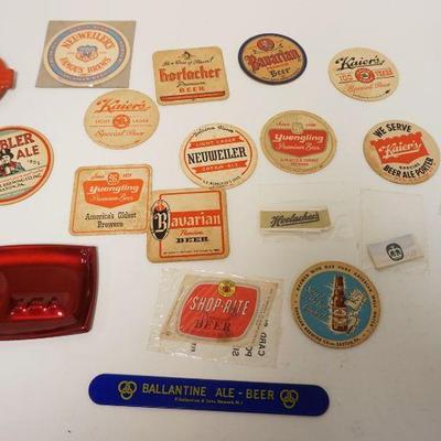 1101	LOT OF ANTIQUE BEER ADVERTISING BLOTTERS, FOAM SCRAPER & ASH TRAY
