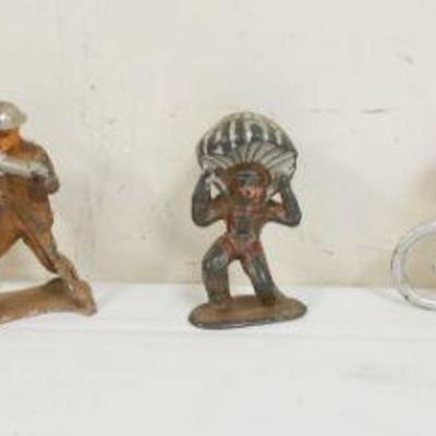 1162	LOT OF 6 ANTIQUE CAST METAL WWI SOLDIERS, BIKE RIDER, PARACHUTE, ETC
