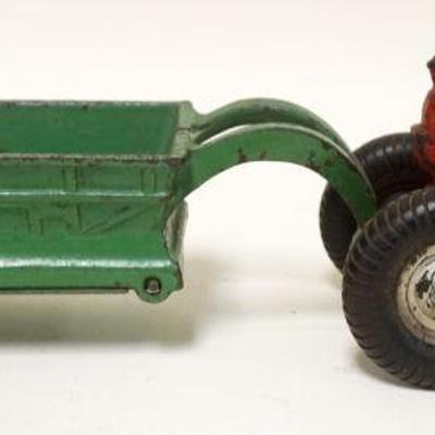 1127	ANTIQUE CAST IRON TRACTOR & CART W/DUMP BODY, ALLIS, CHALMERS, APPROXIMATELY 13 IN X 4 1/2 IN X 4 IN HIGH
