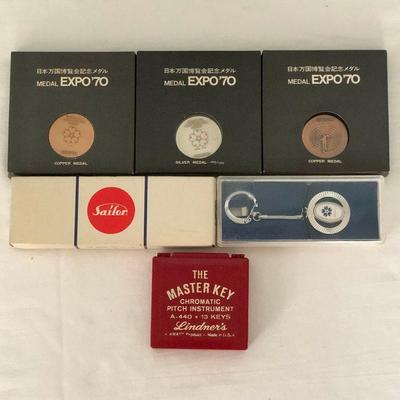 WHT096 - 1970 JAPAN EXPO COMMEMORATIVE COPPER/SILVER MEDALS AND PITCH INSTRUMENT