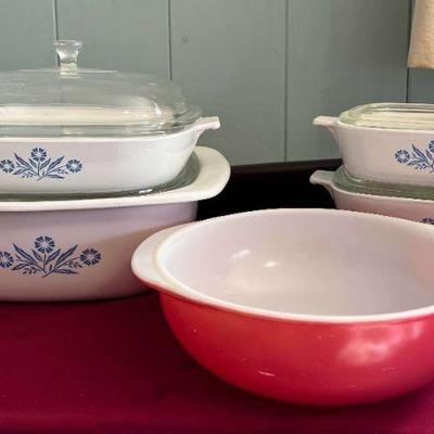 WHT005- Vintage Pink Flamingo Pyrex Bowl & Corning Ware Set