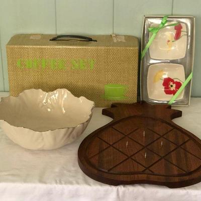 WHT090 - JAPANESE COFFEE SET, WOODEN PLATTER AND MORE