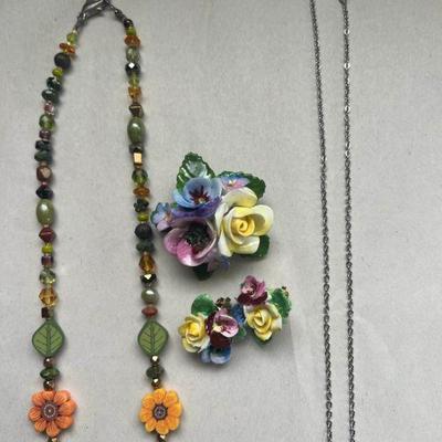 WHT068- Floral Necklaces With Brooch & Earring Set
