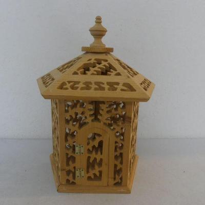 Intricately Carved Wooden Pentagon Birdcage with 2 Doors