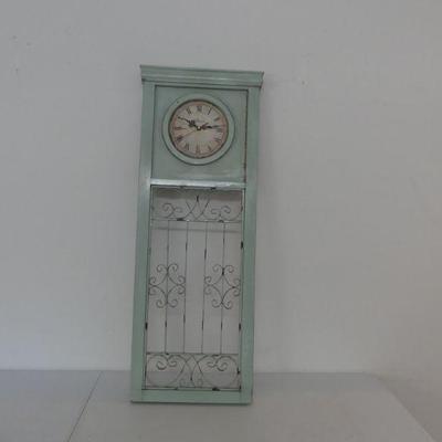 Vintage Boho Chic Seafoam Green Wood/Metal Wall Panel Clock