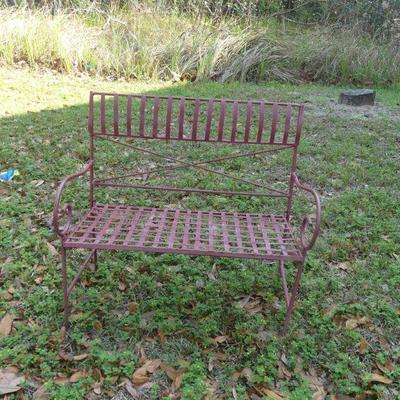 Wrought Iron Lawn Bench - Red