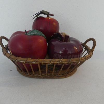 Vintage Made in Philippines Basket with 3 Large Apples - Ceramic, Wax & Plastic