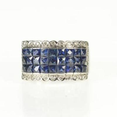 18k Princess-Cut Sapphire & Diamond Ring