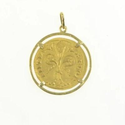Genuine Italian Florin Coin (1342-1382) Pendant Set in 18k Gold
