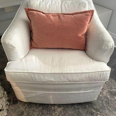 Canvas Slipcovered Swivel Chair