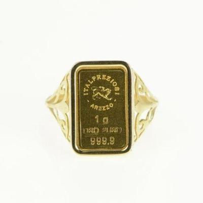 24k Gold Italpreziosi Arezo Bar Set in 14k Filigree Ring 