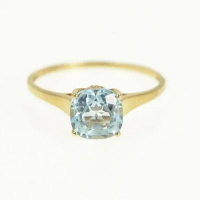 14k Cushion-Cut Blue Topaz & Diamond Ring