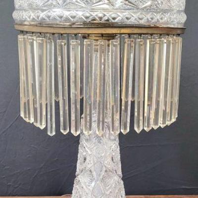 Rare J. Hoare LARGE Cut Glass Lamp, Circa 1900