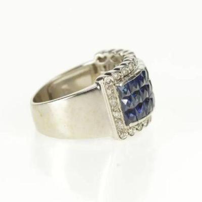 18k Princess-Cut Sapphire & Diamond Ring
