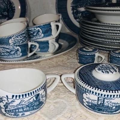 CURRIER AND IVES BLUE AND WHITE DISHES