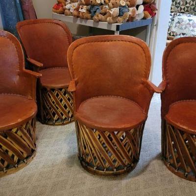 Mesquite & Leather Barrel Back Chairs