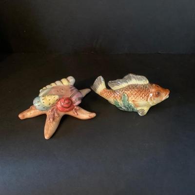 Fitz and Floyd La Mer Starfish and Fish Salt and Pepper Shaker 1996