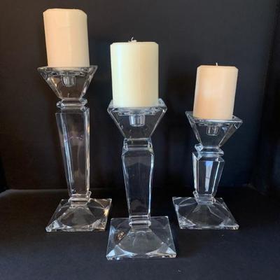 Vintage Clear Crystal Glass Column Pedestal Candle Holsters (Heavy)