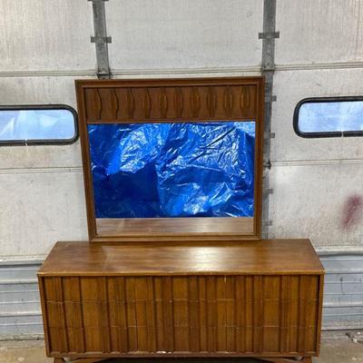 Mid Century Sculpted Front Dresser with Mirror 