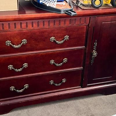 Traditional Cherry Wood Dining/Bedroom Dresser- 3 Drawer w/2 Side Cabinets - as is - Asking $400