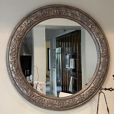 Round Molded Silver Wood (?) Mirror - Hollow Frame - 38