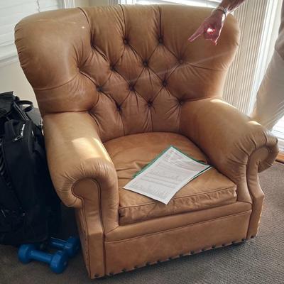 Leather Club Chair - Tufted Camel Color - Restoration Hardware - Needs Polish - Asking: Was $1250 -- Now $935