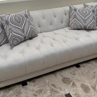 White Tufted Contempory Upholstered Sofa w/Black Tack Welting - Meridith Baer Home - 96