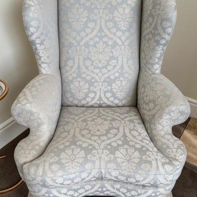 Tall Blue/White Toile Custom Upholstered Wing Chair - Ball & Claw Feet - 48" Tall - Asking $1400