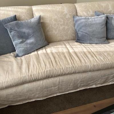 Pr Silk Damask Tuxedo Style Sofas w/Pillows - Custom - 96"