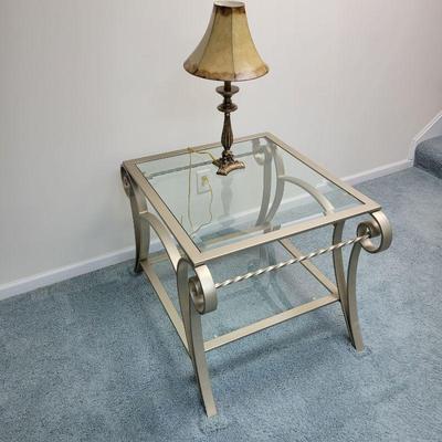 metal glass end table, sofa table set