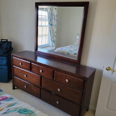 walnut stained dresser, mirror