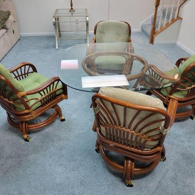 rattan game table, chairs
