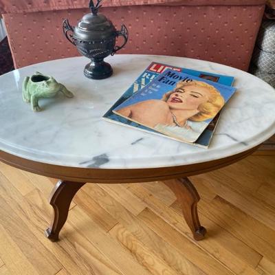 Antique coffee table with marble top