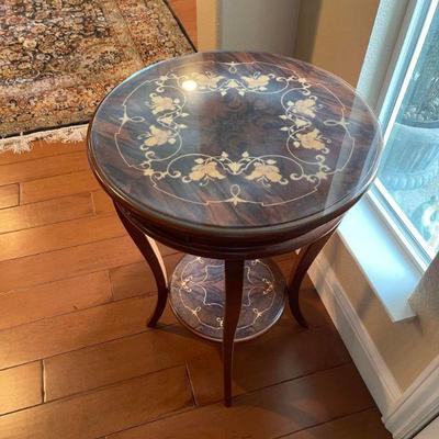 Antique inlaid mahogany side lamp table.  
