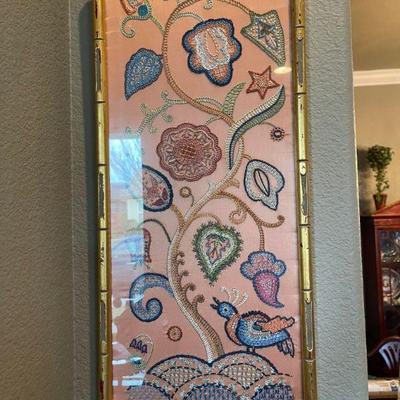 Antique embroidery on silk& framed