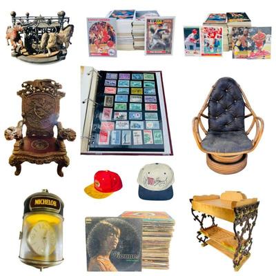 Amazing Antique Carved Dragon Armchair, Large Outdoor BBQ Pit Smoker Combo, Collectible Sports Cards, Houston Rockets Autographed Hat, 12...