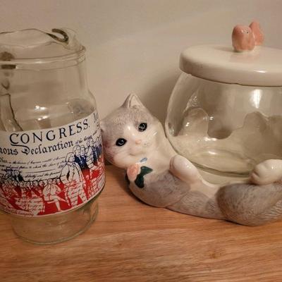 Vintage patriotic pitcher, really cool cat cookie jar