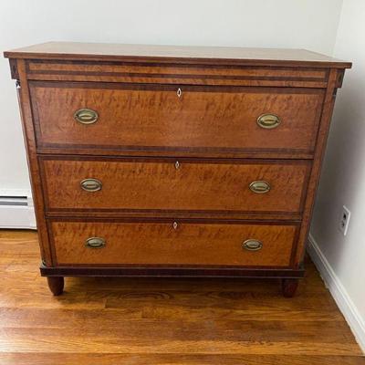 Antique 3-drawer dresser with inlays:  45.5" wide, 41" tall, 21" deep.