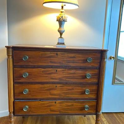 Antique 4-drawer dresser:  42" wide, 42.5" tall, 19" deep.