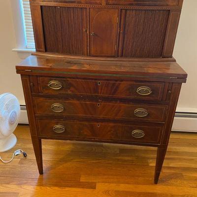 Gorgeous Antique Secretary's Desk with Burl veneer and inlaw: 48.5" tall, 34" wide, 19-28" deep depending on whether...