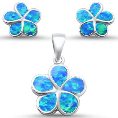 Blue Opal Plumeria Flower .925 Sterling Silver Earring & Pendant Set
$48...