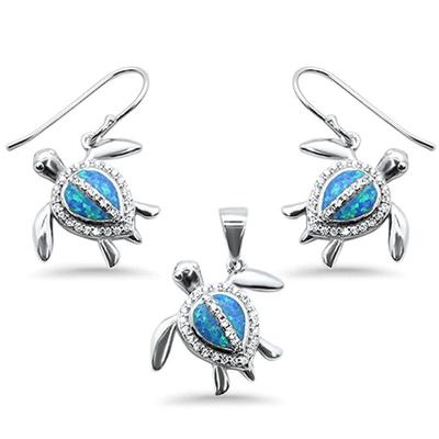Blue Opal & Cubic Zirconia Turtle .925 Sterling Silver Pendant & Earring Set
$72...