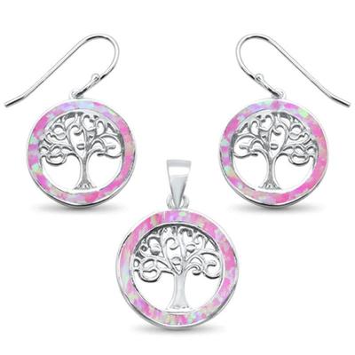 Pink Opal Tree Of Life .925 Sterling Silver Earrings & Pendant Set $78...